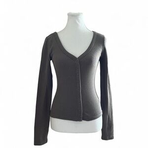 GAP Dark Gray Ribbed V-Neck Button Cardigan